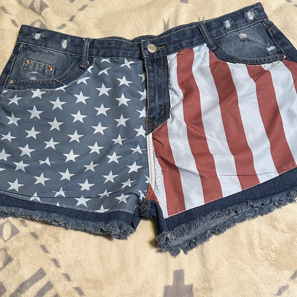 Star-Spangled Women's Denim Shorts frayed hem size xxl